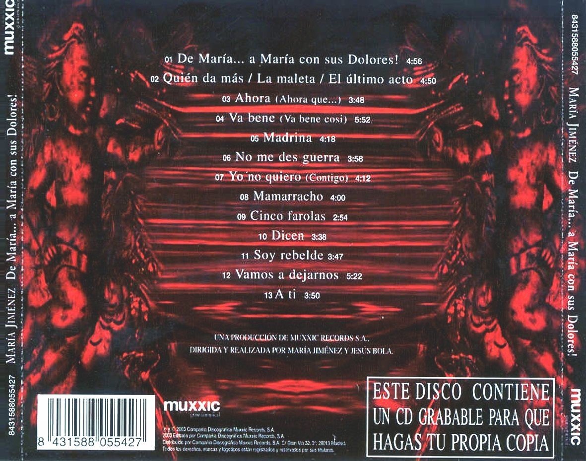 MARIA JIMENEZ - DE MARIA...A MARIA CON SUS DOLORES  (Cd)