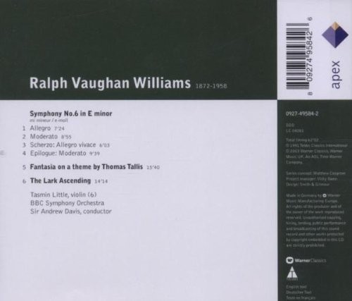 VAUGHAN WILLIAMS - SINFONIA NO. 6 APEX   (Cd)