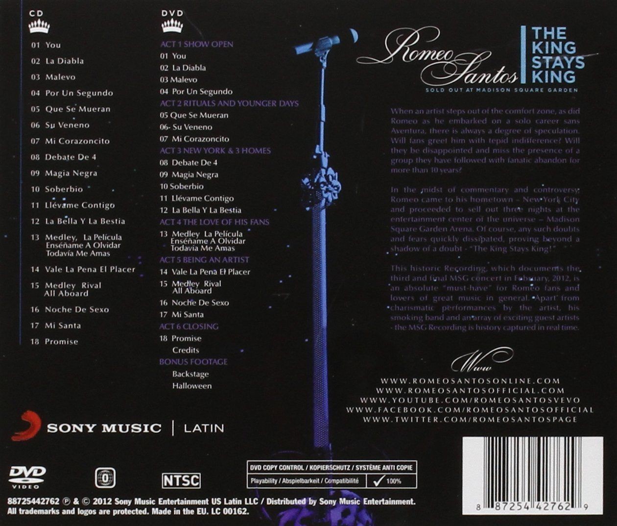 ROMEO SANTOS - THE KING STAYS KING - SOLD OUT AT MADISON SQUARE GARDEN  (CD+DVD)