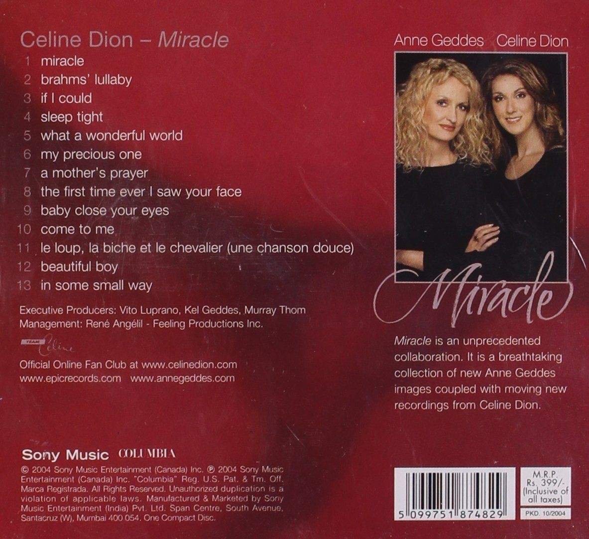CELINE DION & Anne Geddes - Miracle   (Cd)