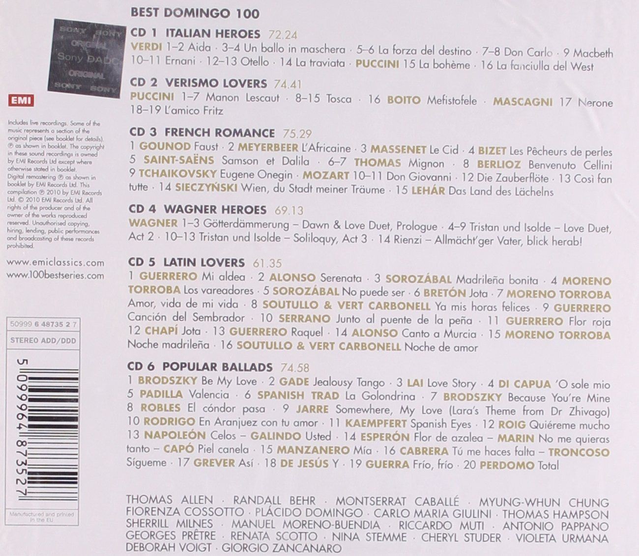 PLACIDO DOMINGO - 100 BEST PLACIDO DOMINGO  (6Cd)