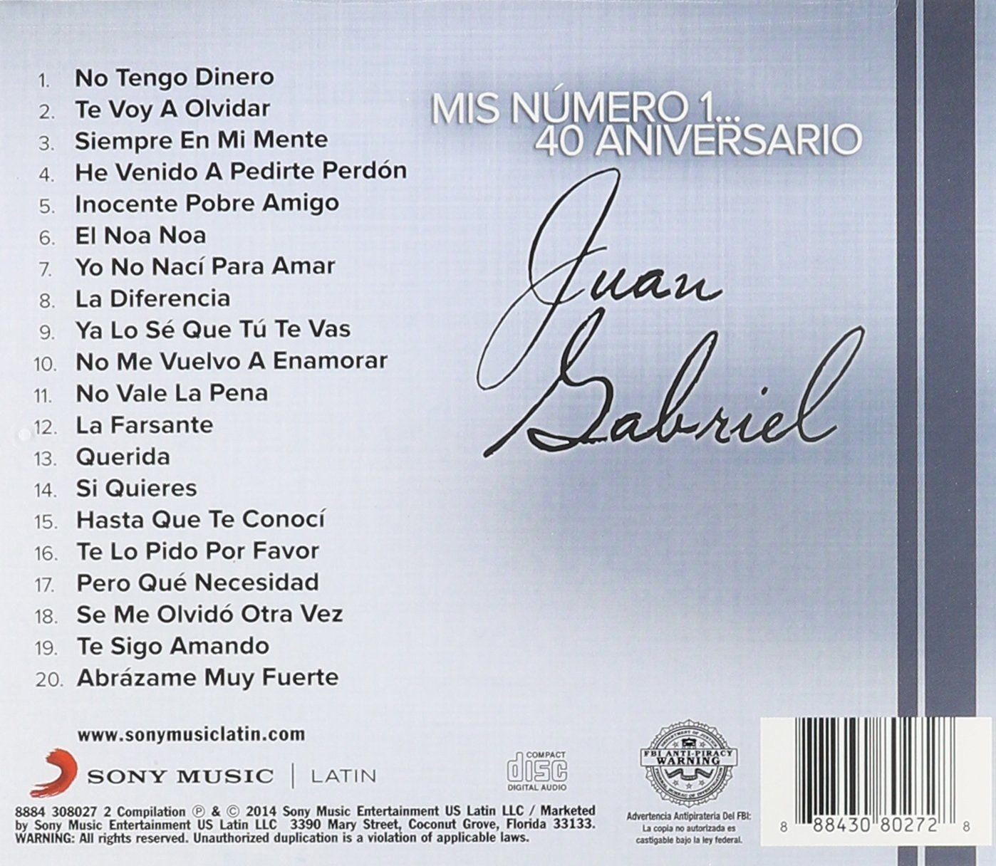 JUAN GABRIEL - MIS NUMERO 1 40 Aniversario  (Cd)
