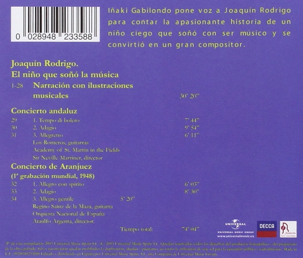 JOAQUIN RODRIGO - EL NIÑO QUE SOÑO LA MUSICA  (Cd)