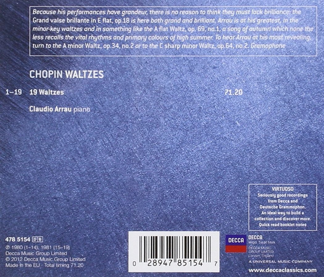 CHOPIN VALSES - ARRAU  (Cd)