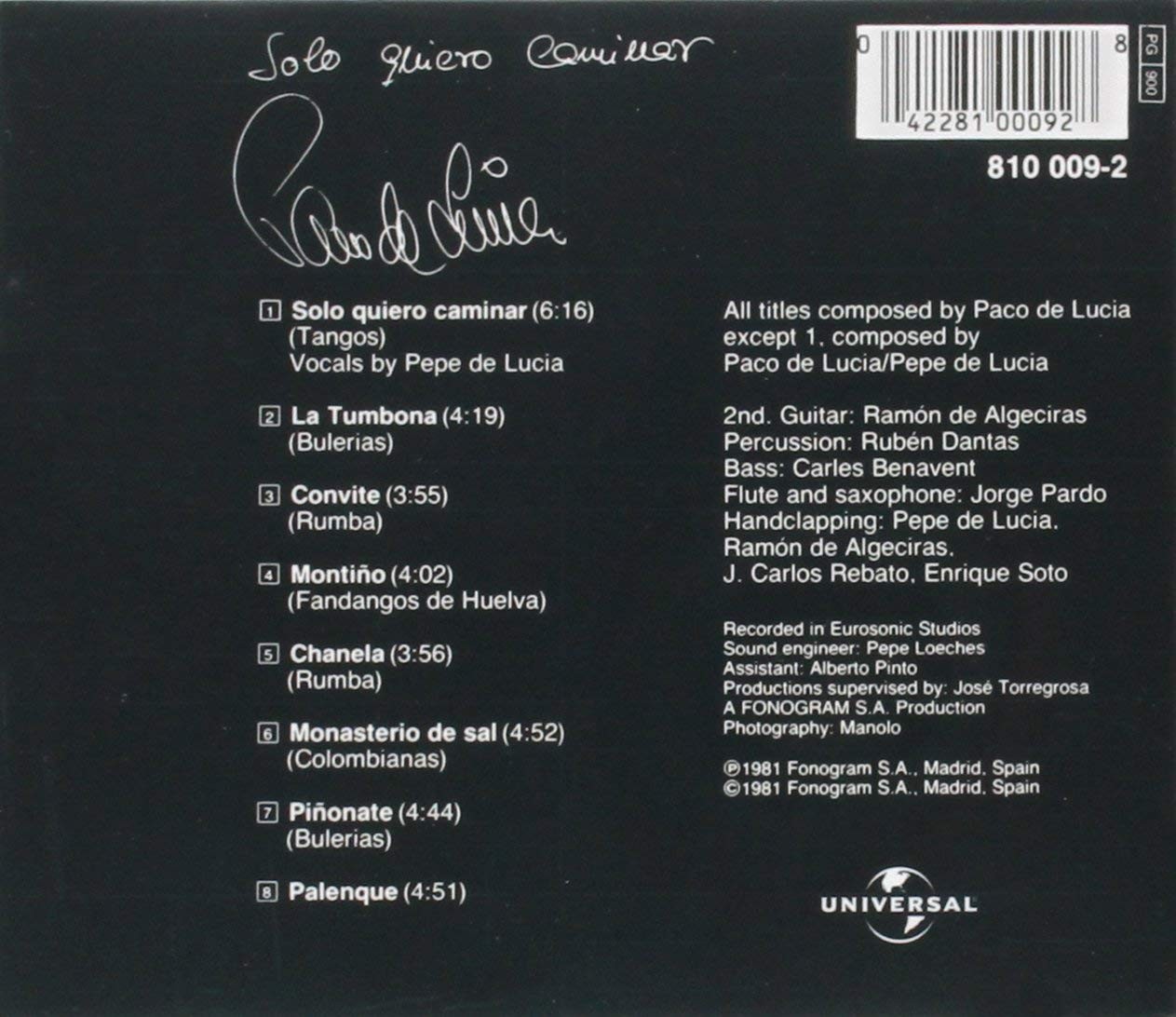 PACO DE LUCIA - SOLO QUIERO CAMINAR  (Cd)
