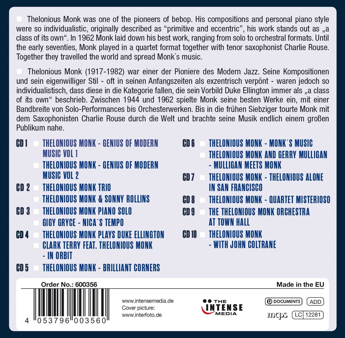 THELONIIUS MONK - MILESTONES OF A LEGEND - BOX (10 Cds)