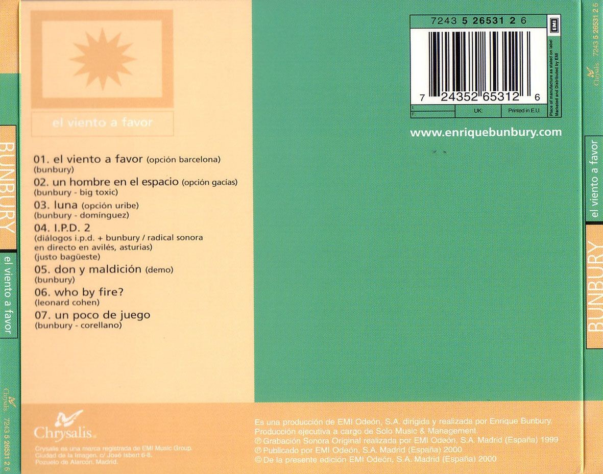 BUNBURY - EL VIENTO A FAVOR  (Cd)